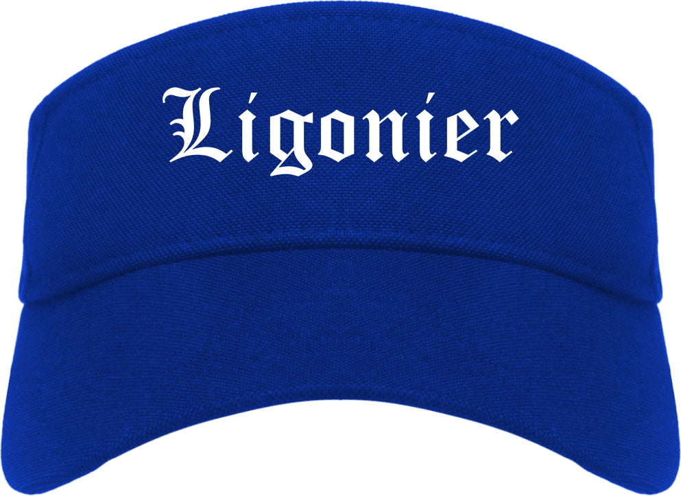 Ligonier Indiana IN Old English Mens Visor Cap Hat Royal Blue