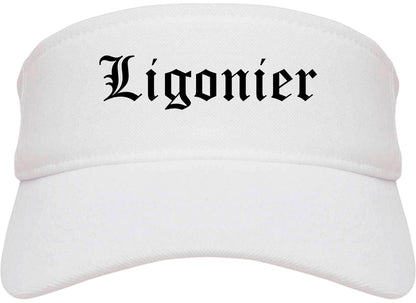 Ligonier Indiana IN Old English Mens Visor Cap Hat White