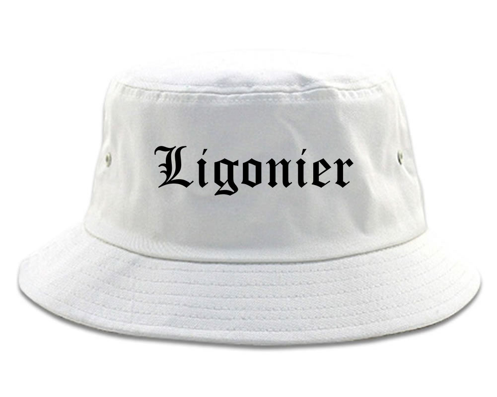 Ligonier Indiana IN Old English Mens Bucket Hat White