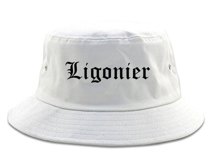 Ligonier Indiana IN Old English Mens Bucket Hat White