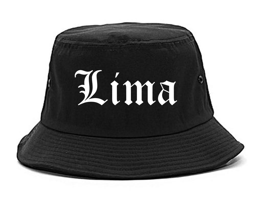Lima Ohio OH Old English Mens Bucket Hat Black