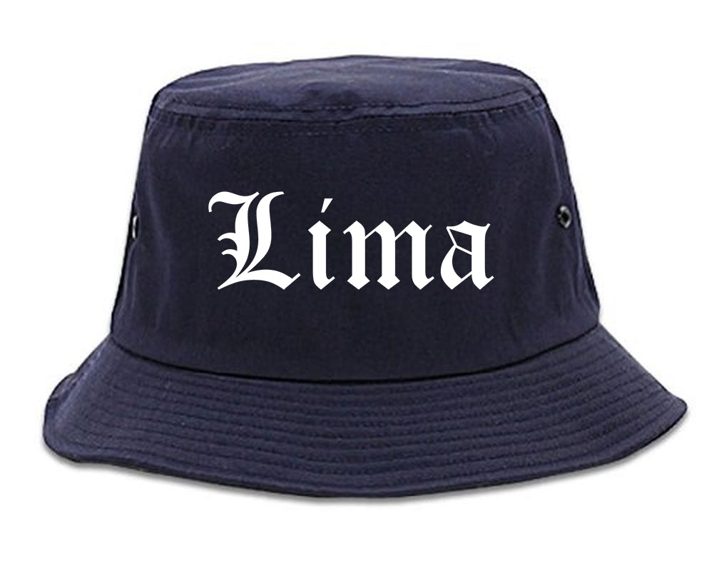 Lima Ohio OH Old English Mens Bucket Hat Navy Blue
