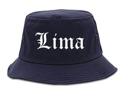 Lima Ohio OH Old English Mens Bucket Hat Navy Blue