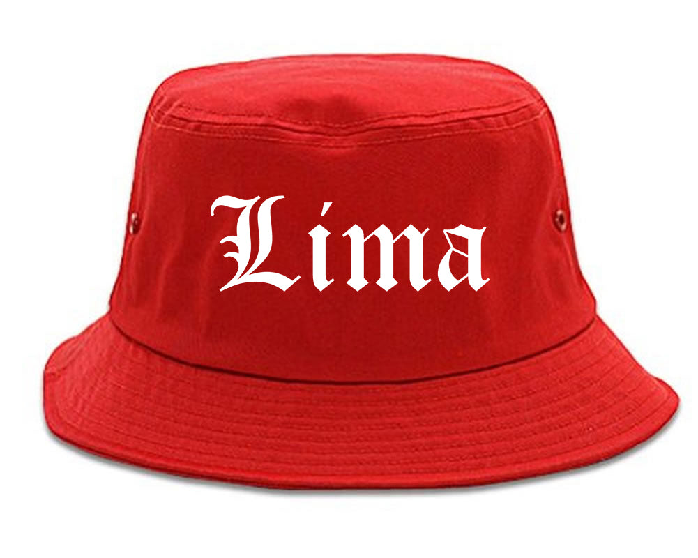 Lima Ohio OH Old English Mens Bucket Hat Red