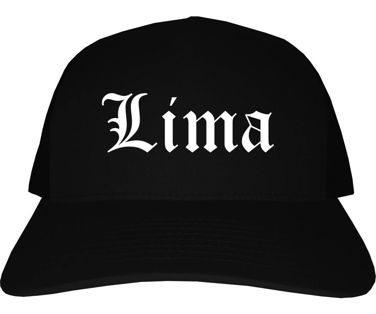 Lima Ohio OH Old English Mens Trucker Hat Cap Black