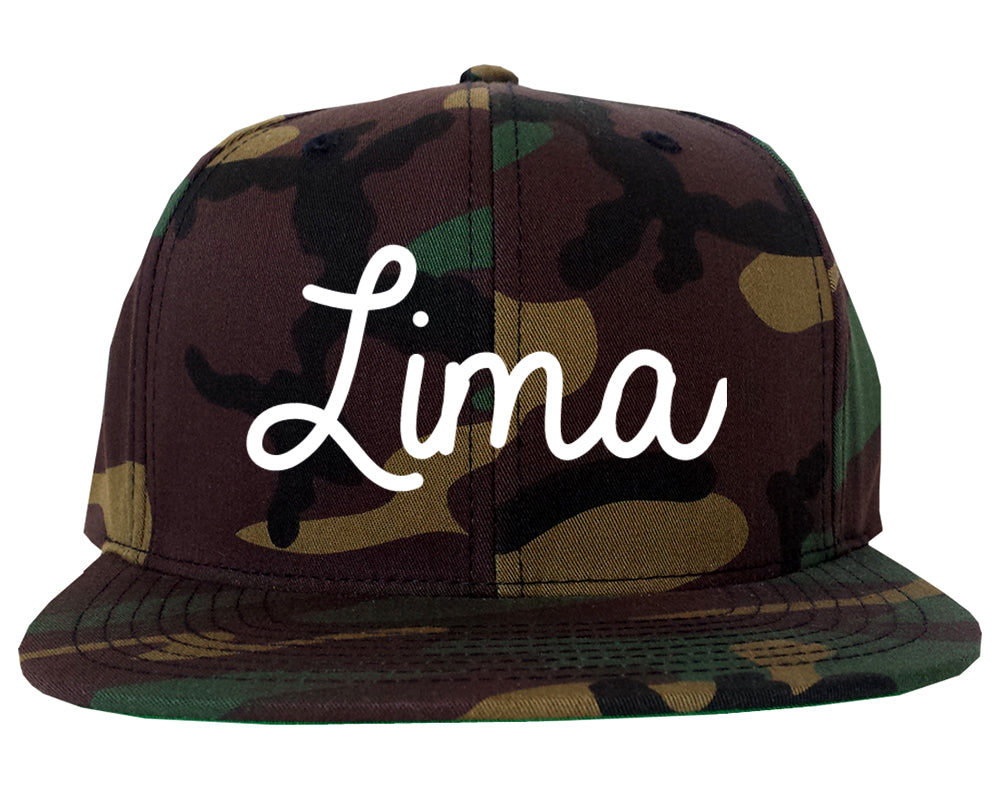 Lima Ohio OH Script Mens Snapback Hat Army Camo