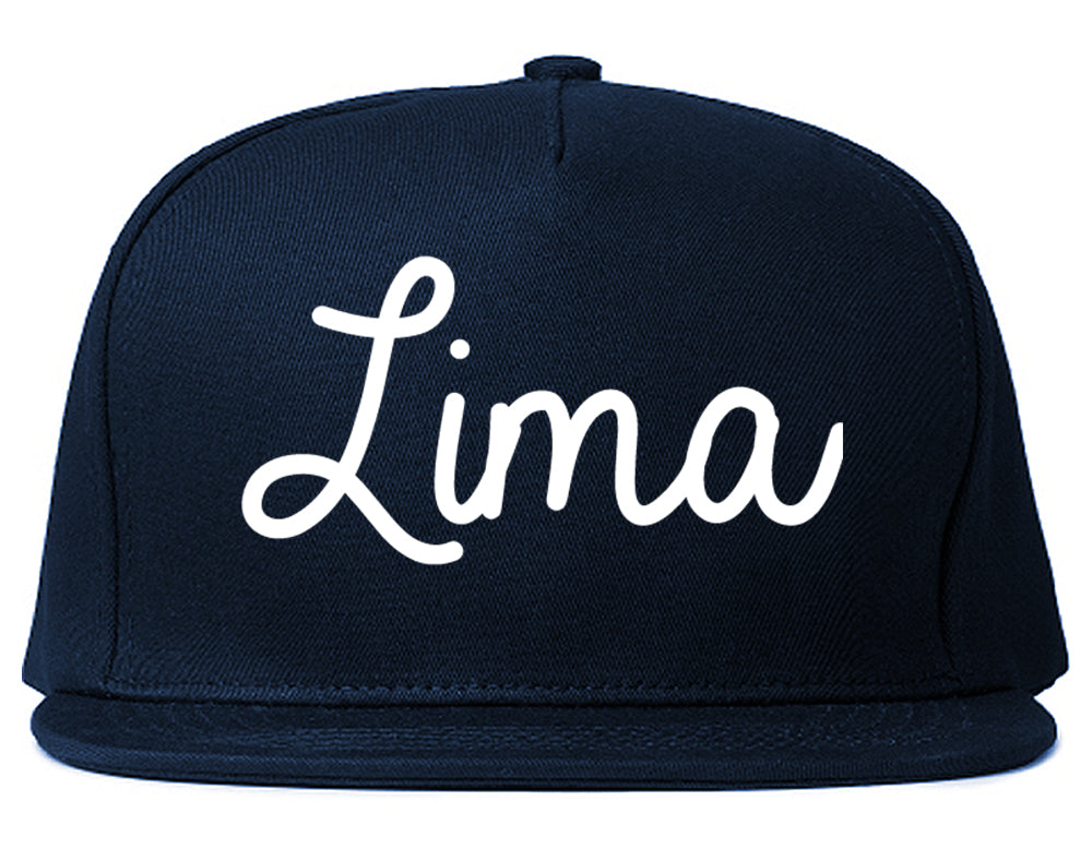 Lima Ohio OH Script Mens Snapback Hat Navy Blue