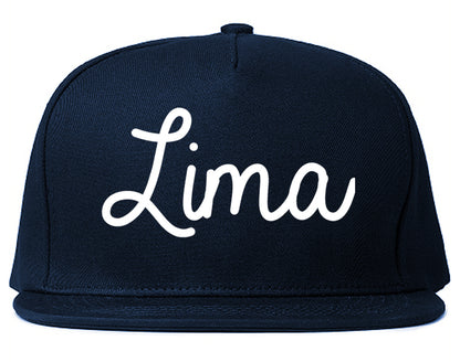 Lima Ohio OH Script Mens Snapback Hat Navy Blue