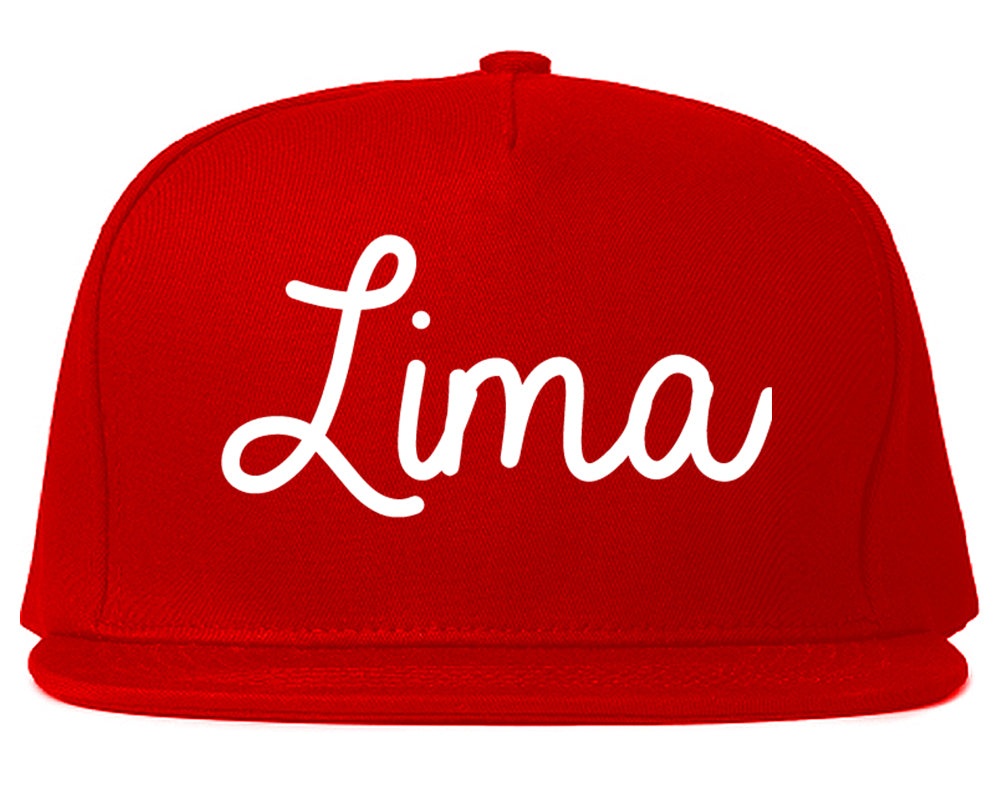 Lima Ohio OH Script Mens Snapback Hat Red