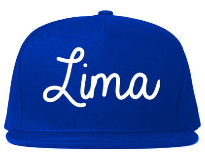 Lima Ohio OH Script Mens Snapback Hat Royal Blue