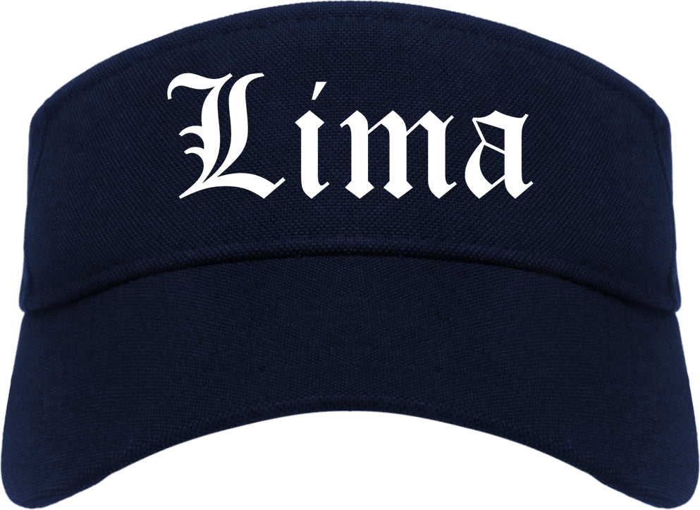 Lima Ohio OH Old English Mens Visor Cap Hat Navy Blue