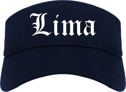 Lima Ohio OH Old English Mens Visor Cap Hat Navy Blue