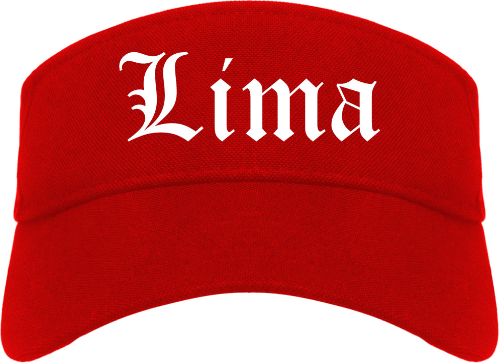Lima Ohio OH Old English Mens Visor Cap Hat Red