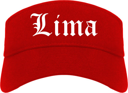 Lima Ohio OH Old English Mens Visor Cap Hat Red