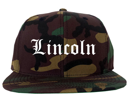 Lincoln California CA Old English Mens Snapback Hat Army Camo
