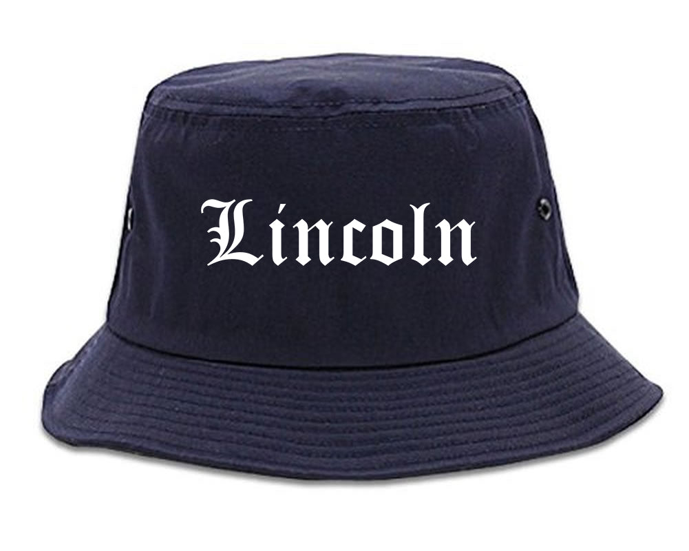 Lincoln California CA Old English Mens Bucket Hat Navy Blue