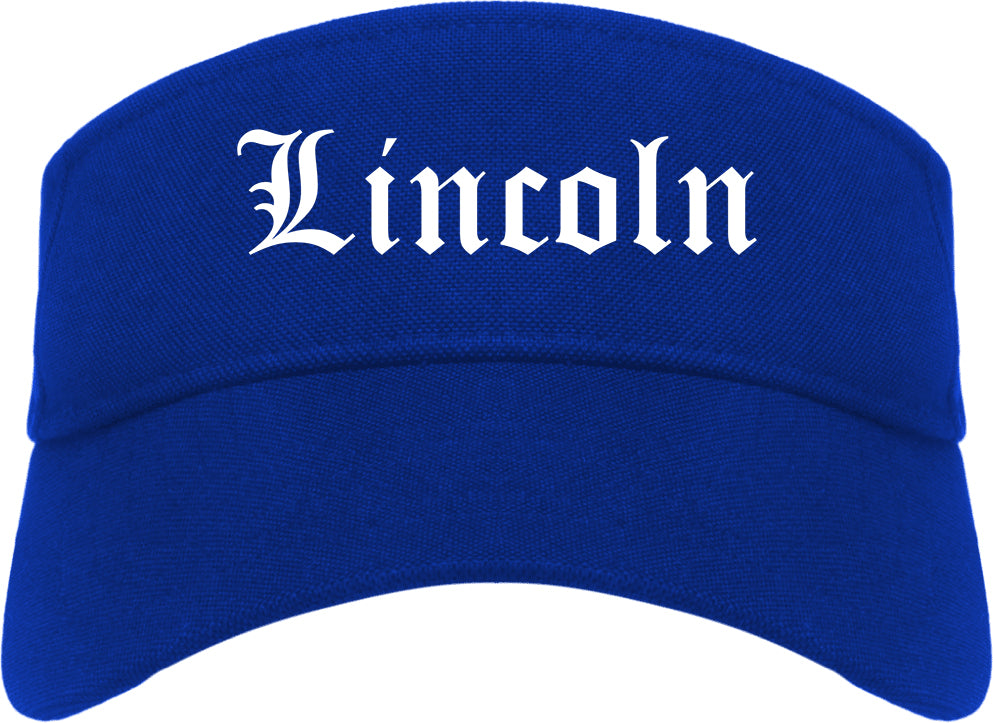 Lincoln California CA Old English Mens Visor Cap Hat Royal Blue