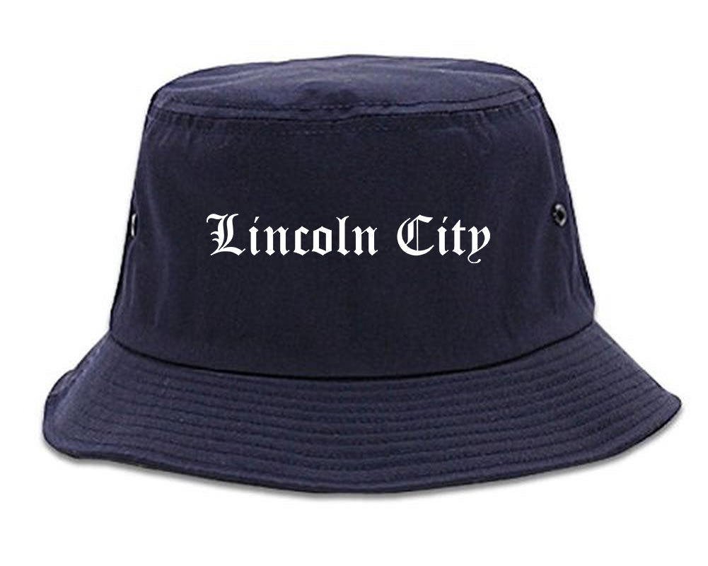 Lincoln City Oregon OR Old English Mens Bucket Hat Navy Blue