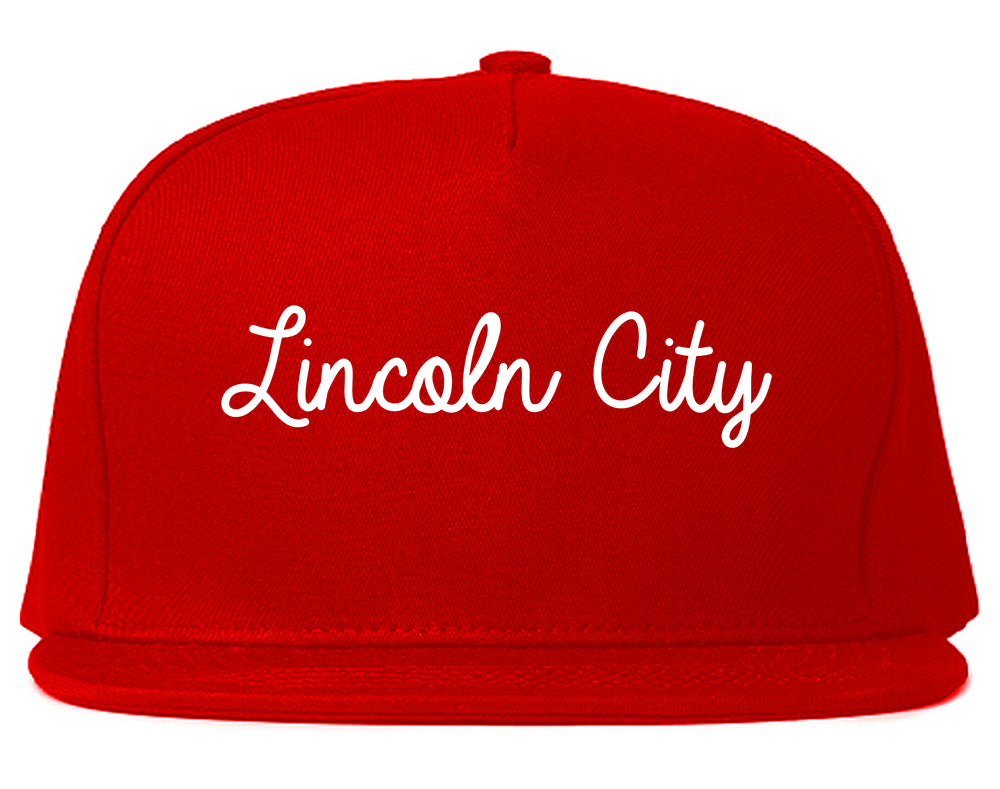 Lincoln City Oregon OR Script Mens Snapback Hat Red