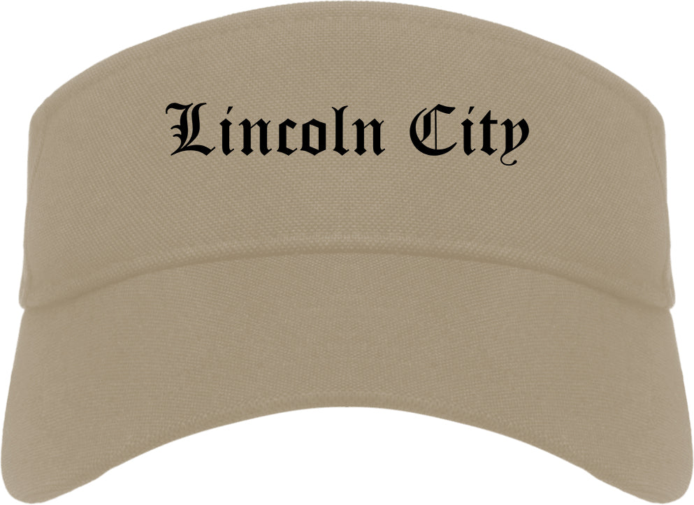 Lincoln City Oregon OR Old English Mens Visor Cap Hat Khaki