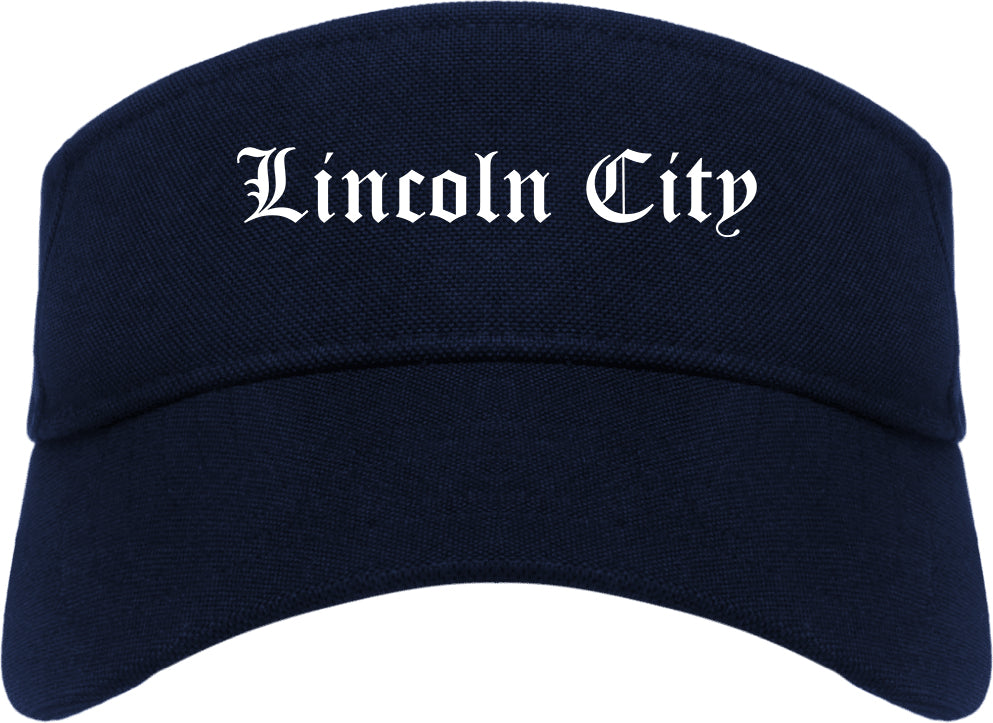 Lincoln City Oregon OR Old English Mens Visor Cap Hat Navy Blue