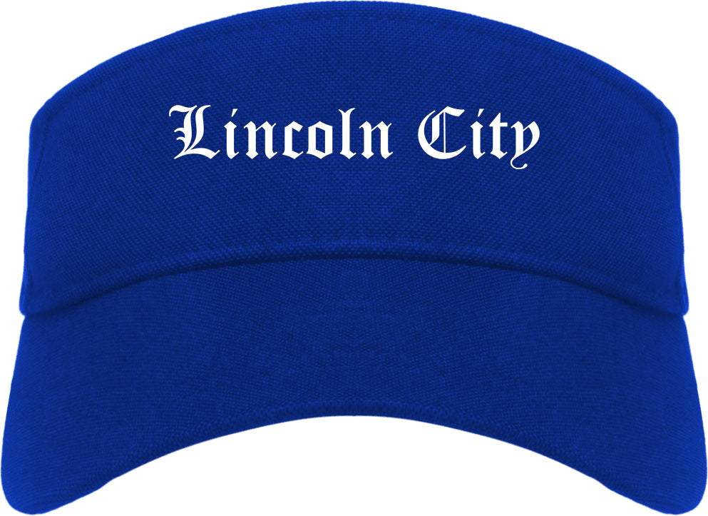 Lincoln City Oregon OR Old English Mens Visor Cap Hat Royal Blue