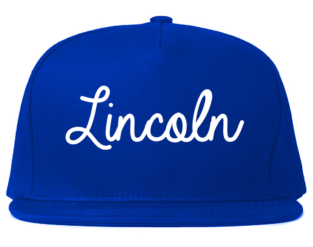 Lincoln Nebraska NE Script Mens Snapback Hat Royal Blue