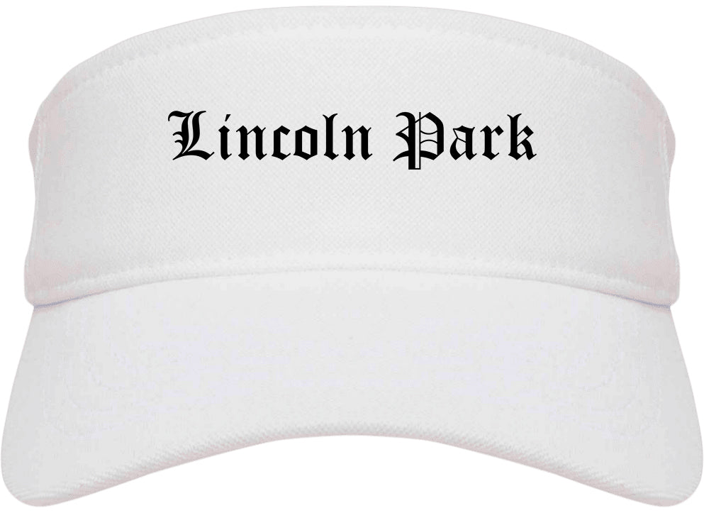 Lincoln Park Michigan MI Old English Mens Visor Cap Hat White