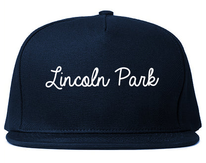 Lincoln Park New Jersey NJ Script Mens Snapback Hat Navy Blue