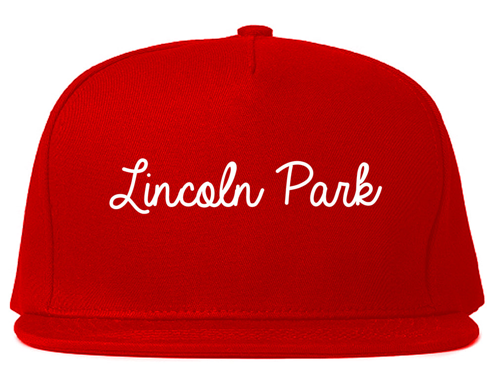 Lincoln Park New Jersey NJ Script Mens Snapback Hat Red