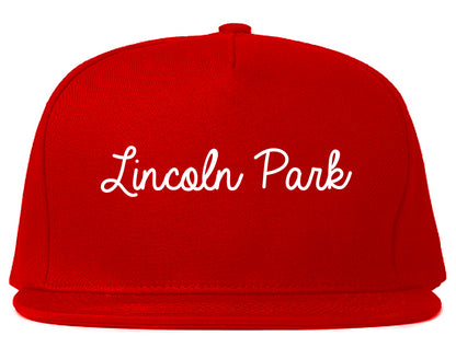 Lincoln Park New Jersey NJ Script Mens Snapback Hat Red