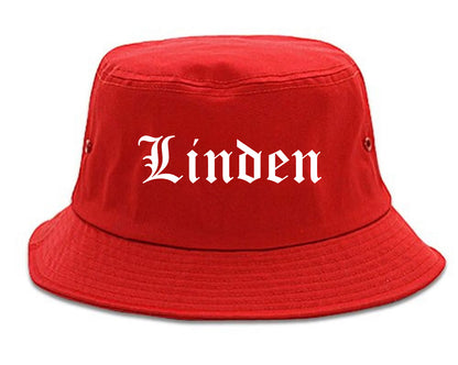 Linden New Jersey NJ Old English Mens Bucket Hat Red