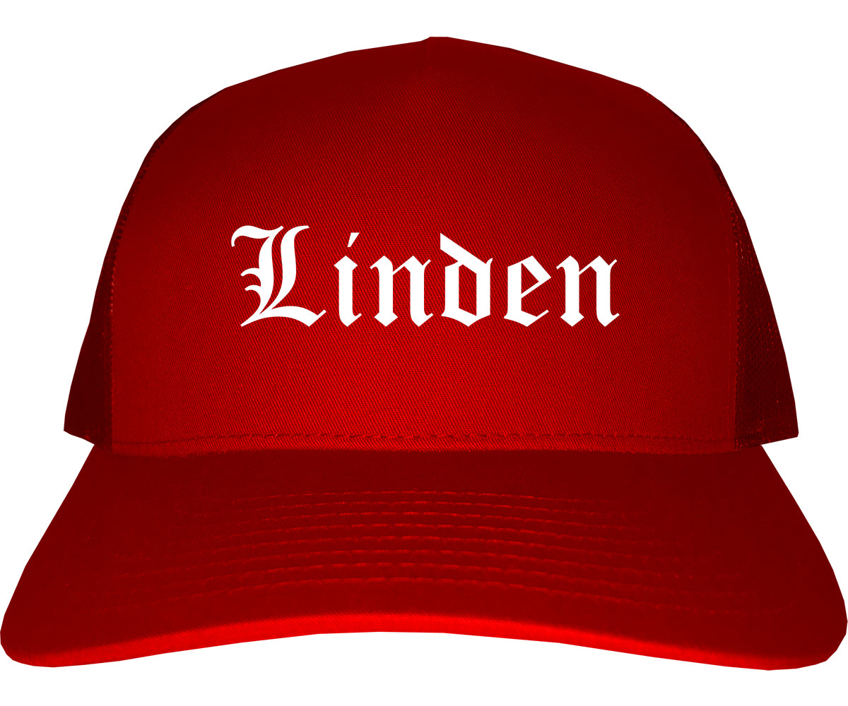 Linden New Jersey NJ Old English Mens Trucker Hat Cap Red