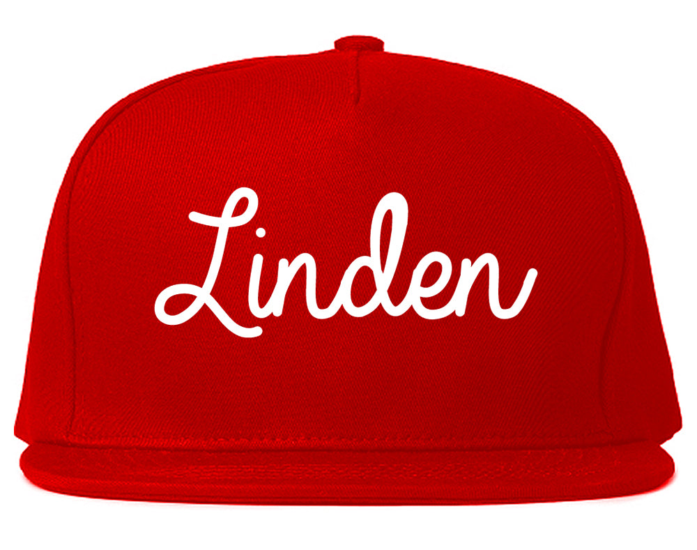 Linden New Jersey NJ Script Mens Snapback Hat Red