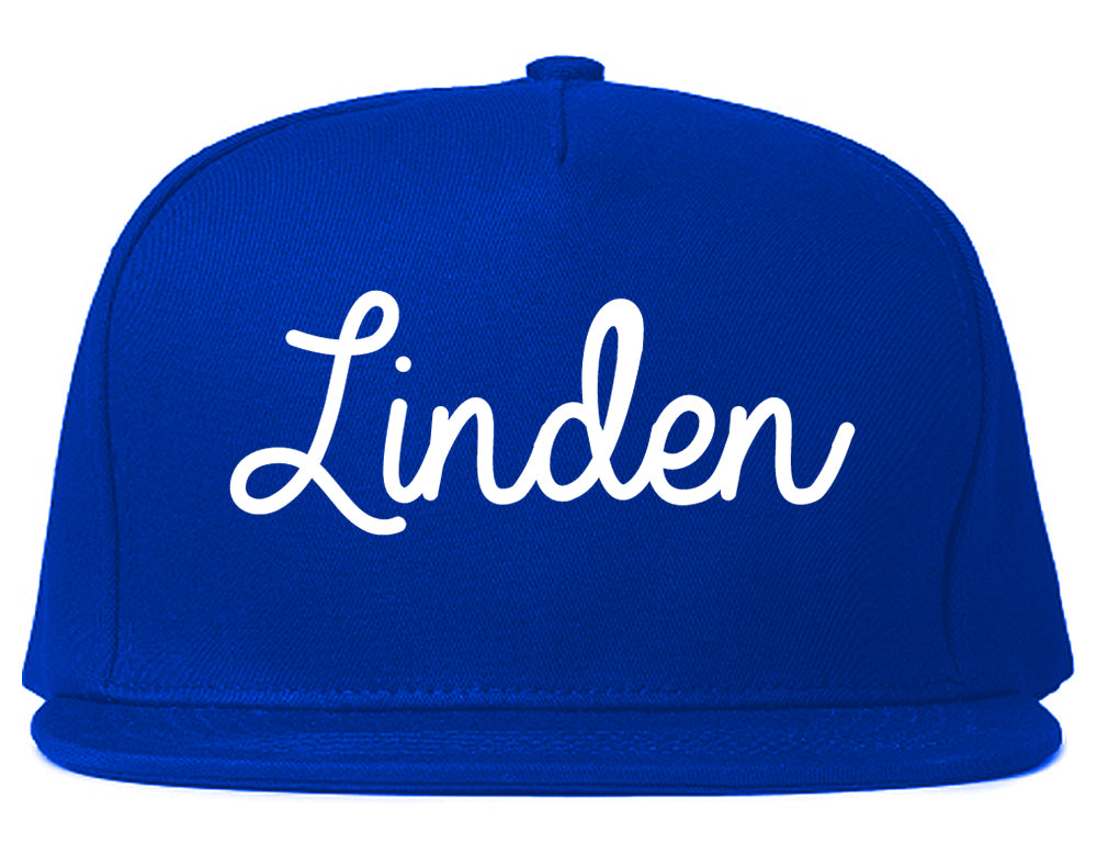 Linden New Jersey NJ Script Mens Snapback Hat Royal Blue