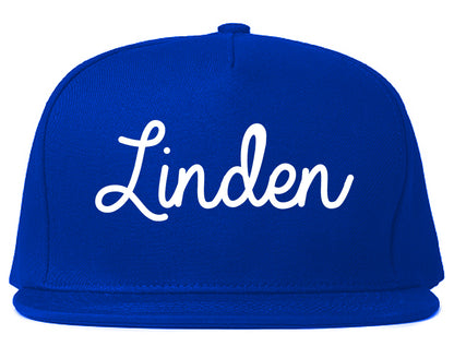Linden New Jersey NJ Script Mens Snapback Hat Royal Blue