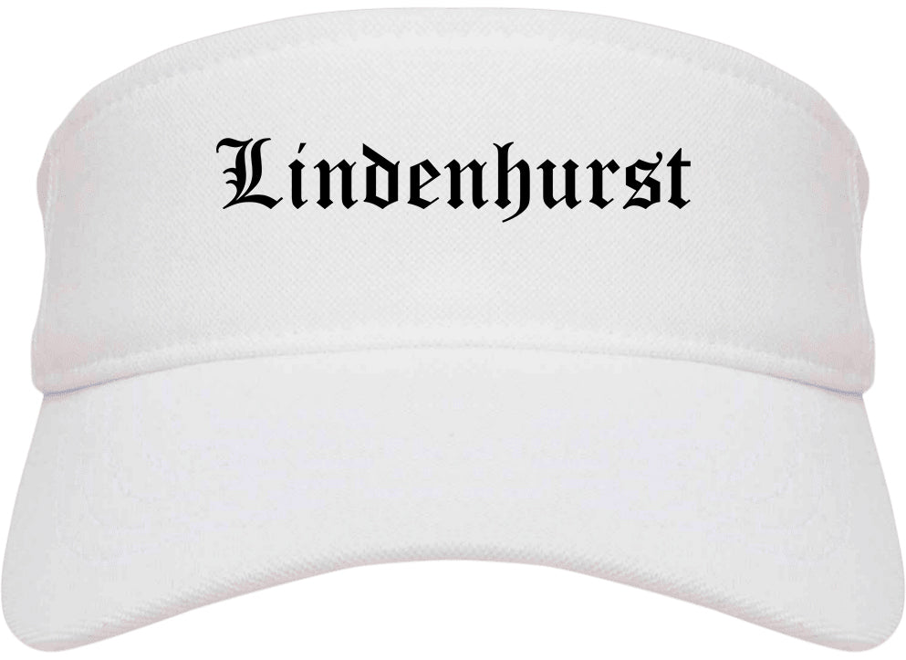 Lindenhurst Illinois IL Old English Mens Visor Cap Hat White