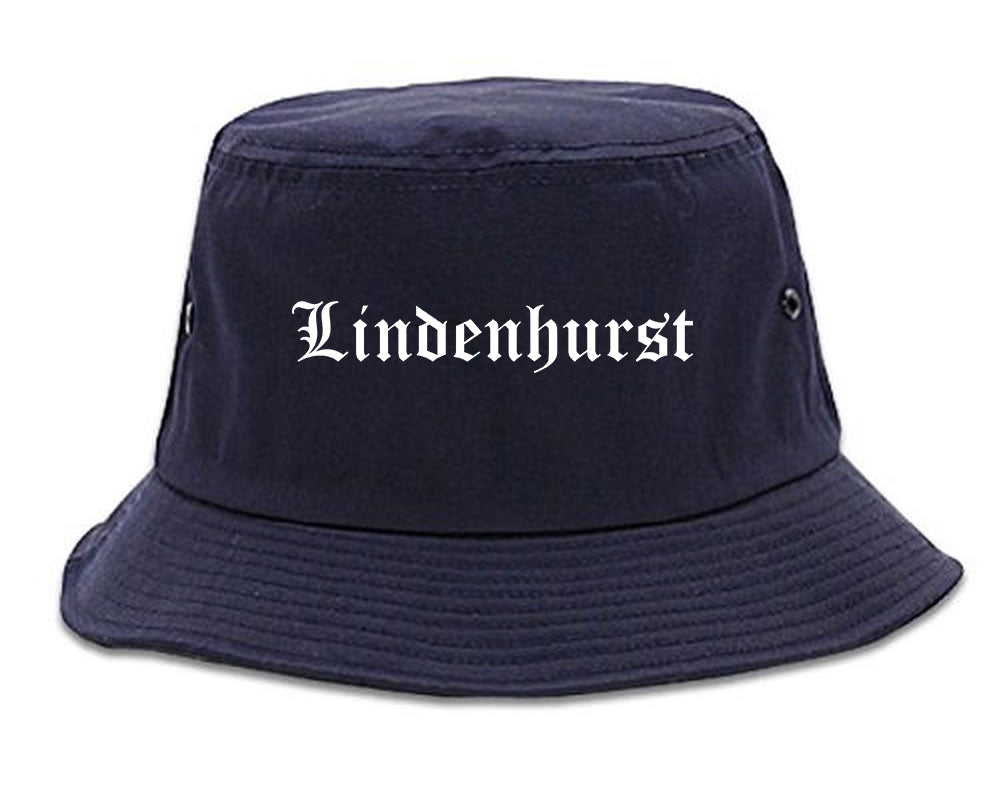 Lindenhurst New York NY Old English Mens Bucket Hat Navy Blue