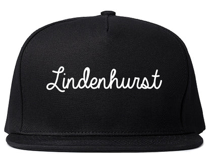 Lindenhurst New York NY Script Mens Snapback Hat Black