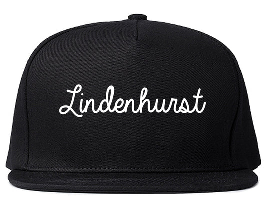 Lindenhurst New York NY Script Mens Snapback Hat Black