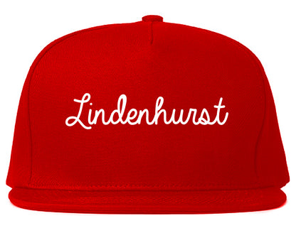 Lindenhurst New York NY Script Mens Snapback Hat Red