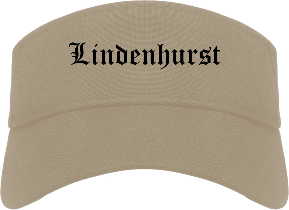 Lindenhurst New York NY Old English Mens Visor Cap Hat Khaki