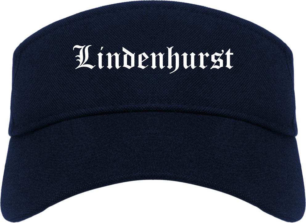 Lindenhurst New York NY Old English Mens Visor Cap Hat Navy Blue