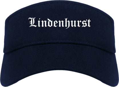 Lindenhurst New York NY Old English Mens Visor Cap Hat Navy Blue