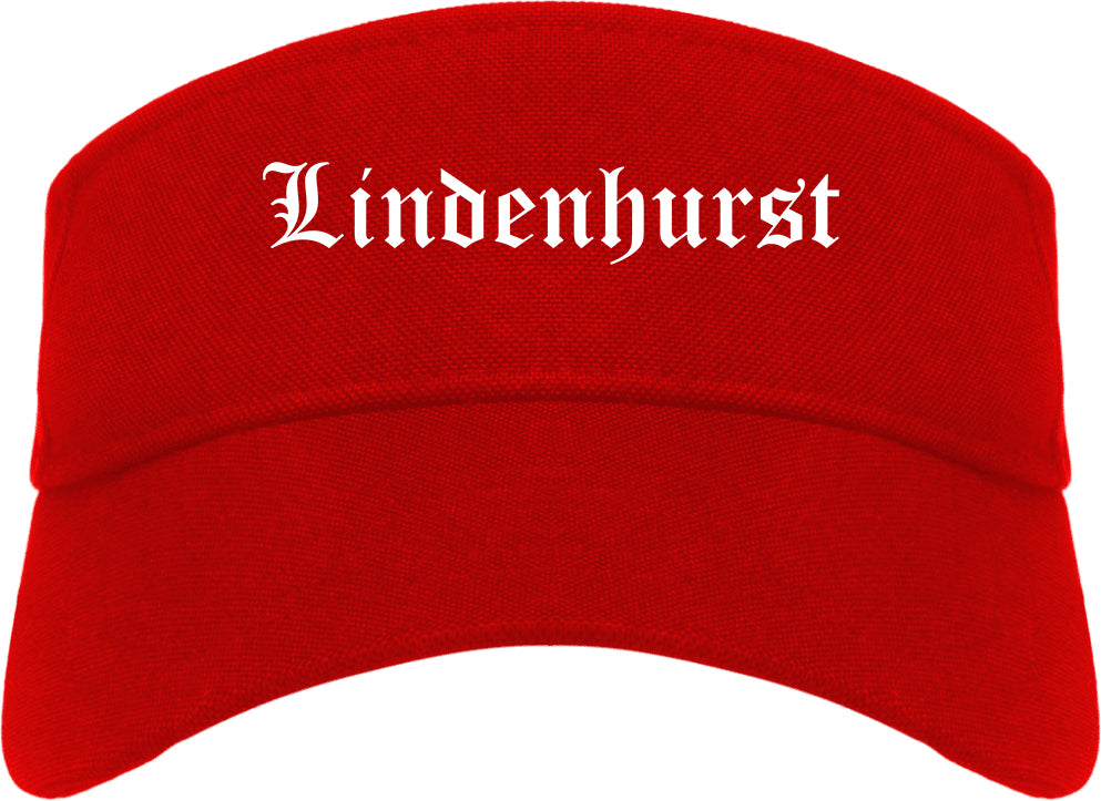 Lindenhurst New York NY Old English Mens Visor Cap Hat Red