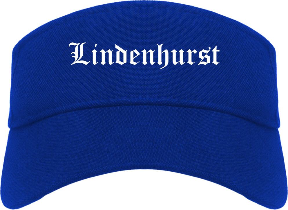 Lindenhurst New York NY Old English Mens Visor Cap Hat Royal Blue
