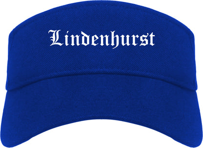 Lindenhurst New York NY Old English Mens Visor Cap Hat Royal Blue