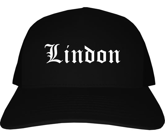 Lindon Utah UT Old English Mens Trucker Hat Cap Black