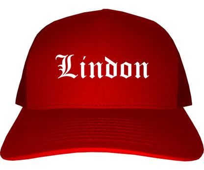 Lindon Utah UT Old English Mens Trucker Hat Cap Red