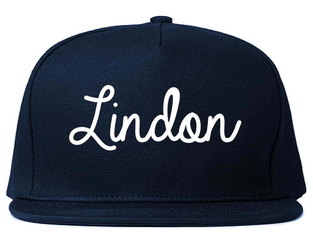 Lindon Utah UT Script Mens Snapback Hat Navy Blue